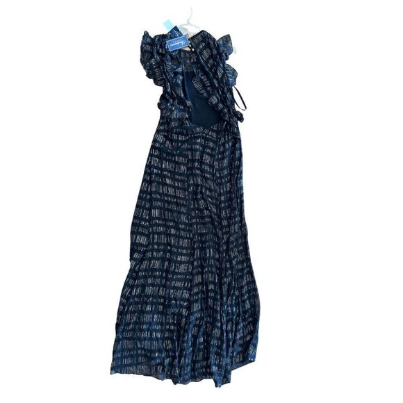 NWT Shoshana Midnight Womens Blue Sheer Sleeveless Ruffle Shirred Dress Size 10 - Picture 2 of 6